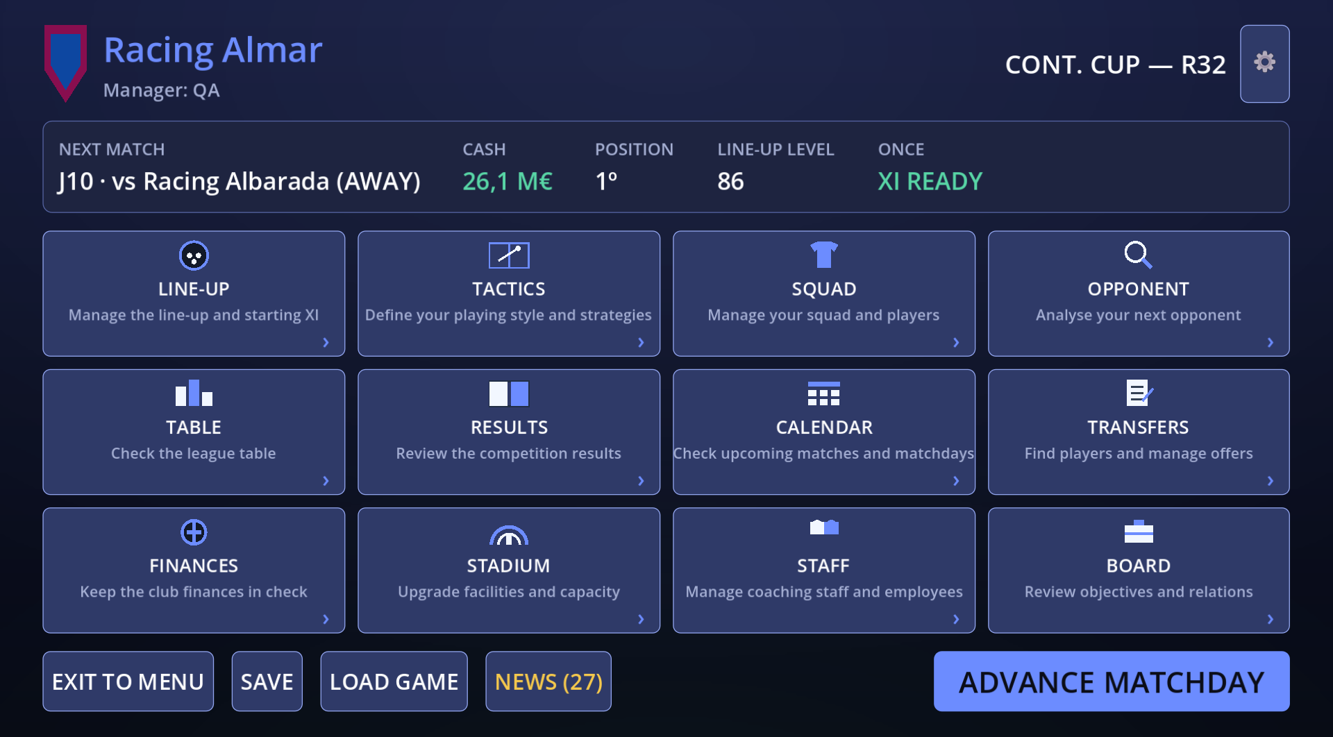 Club dashboard