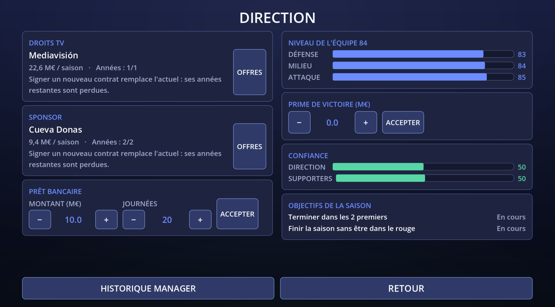 La direction du club