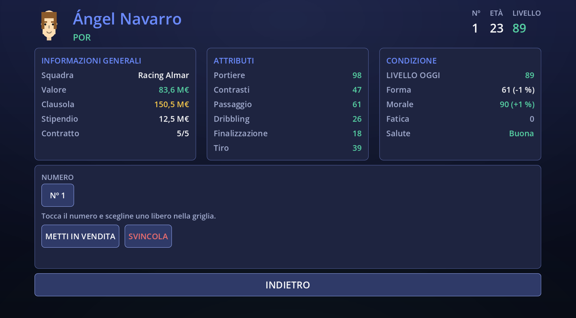Scheda giocatore
