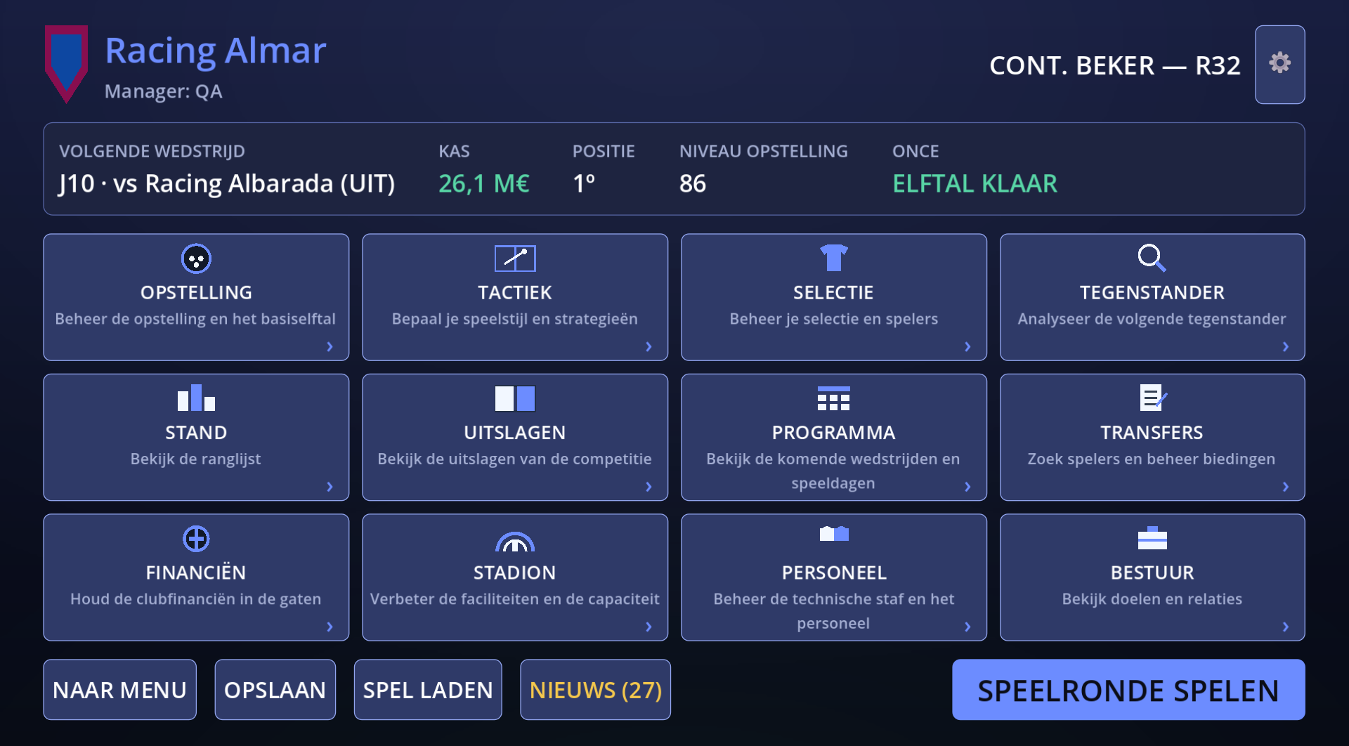 Dashboard van de club