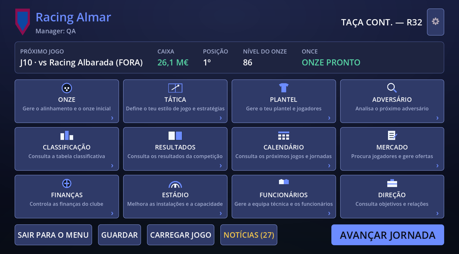 Dashboard do clube